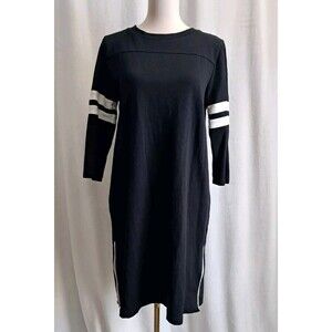 J. Crew Half Sleeve Varsity Side Zipper Dress Black White Cotton A1979 Size M